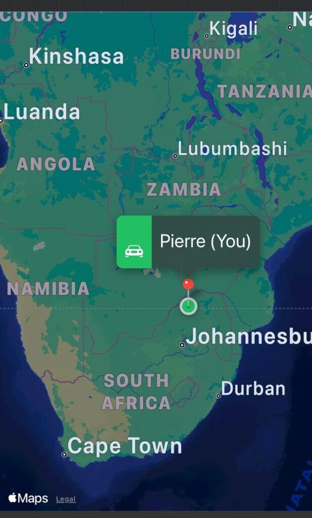 Map of Southern Africa, showing the location of the hyena hunt