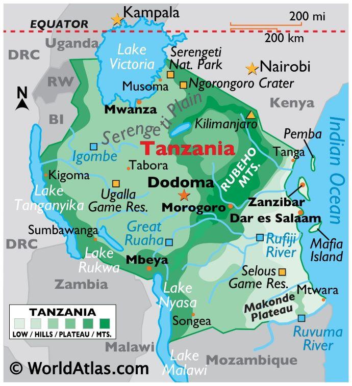 Tanzania and all its neighbours and hunting areas. Image courtesy of World Atlas