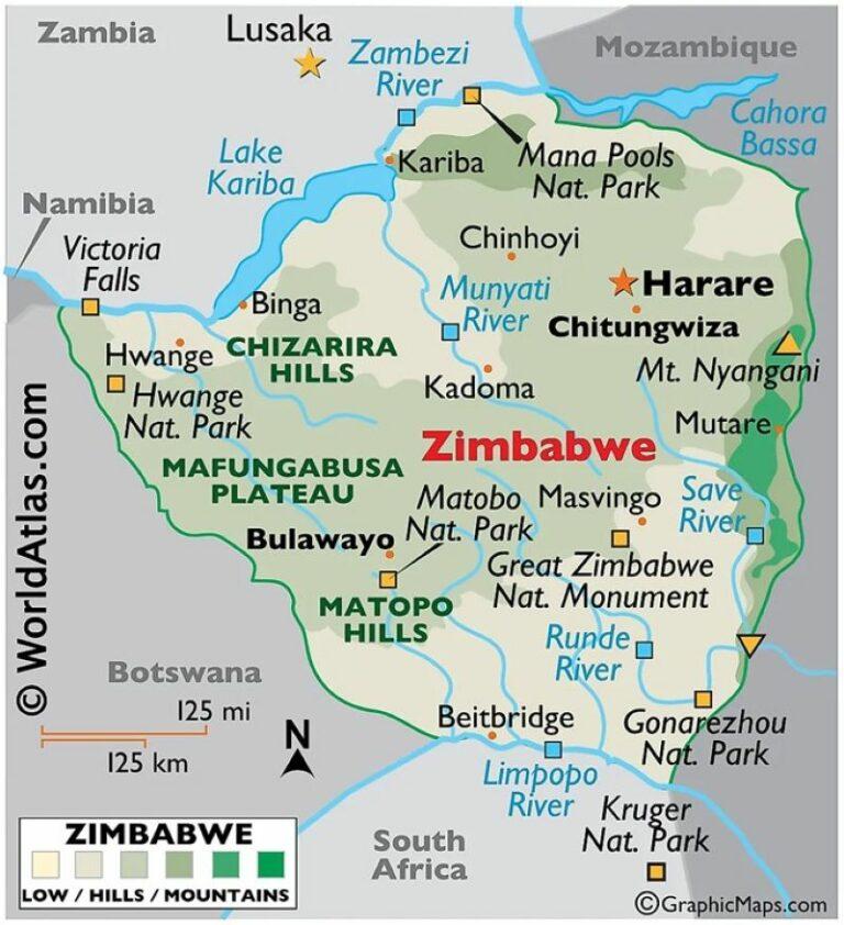 Map of Zimbabwe.