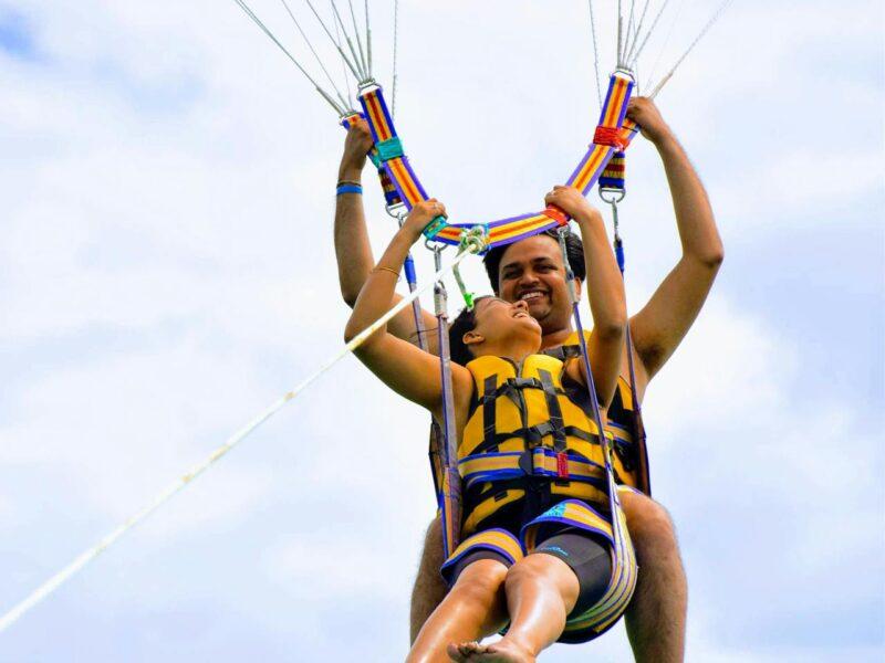 A couple paragliding