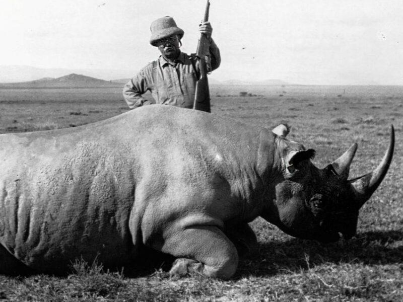 THEODORE ROOSEVELT WITH RHINO TROPHY