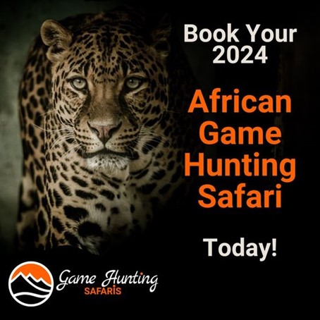 Advert advertising hunting safaris in Africa with leopard on it